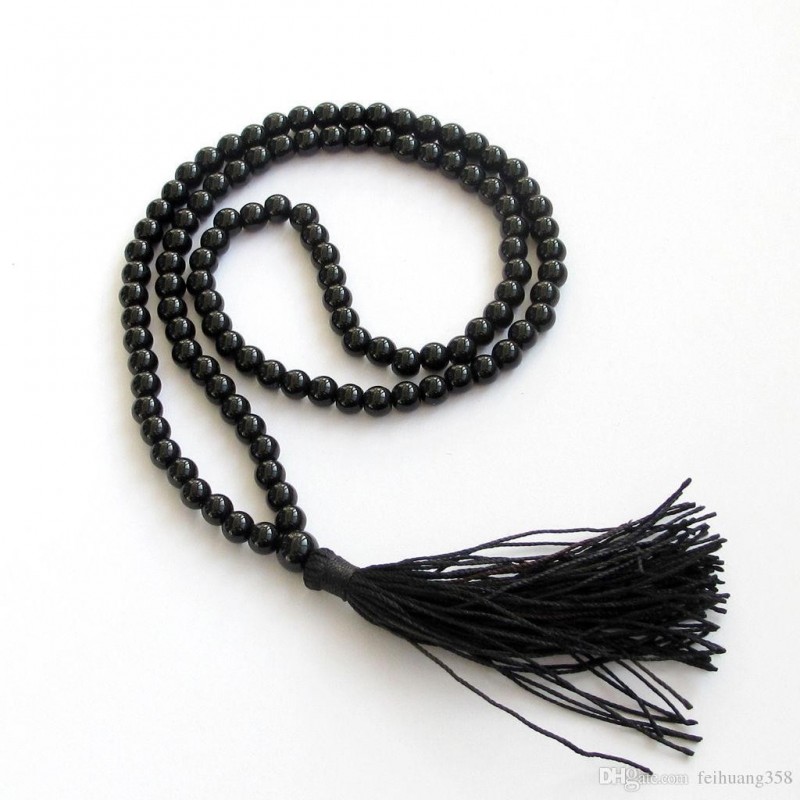Natural Black Tourmaline Stone Beads String Mala