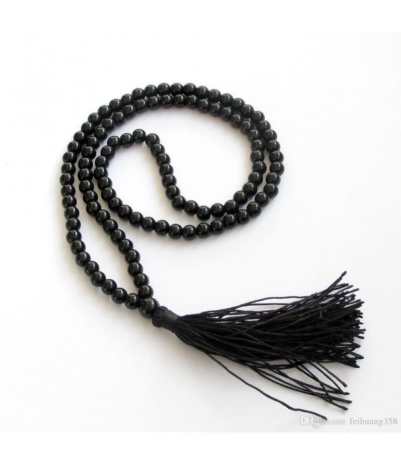 Natural Black Tourmaline Stone Beads String Mala